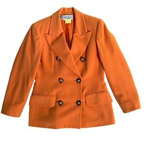 VTG CARLISLE Orange Double Breasted Wool Cashmere Blazer Jacket Size 4